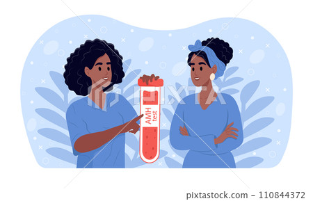 A young smiling black female doctor holding a test blood sample tube for analysis anti-Mu llerian hormone . A young smiling black female doctor holding a test blood sample tube for analysis anti-Mu llerian hormone . 110844372