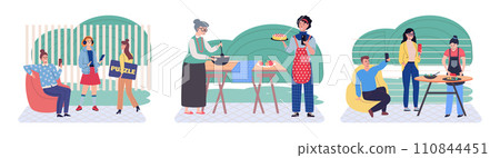 People with smartphone. Vector illustration. Messages sent through smartphones connect people across vast distances The concept people with smartphones highlights power digital communication 110844451