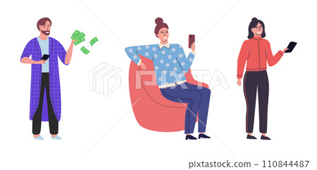 People with smartphone. Vector illustration. Smartphones enable people to communicate and stay connected in increasingly digital world The concept people with smartphones symbolizes interconnectedness People with smartphone. Vector illustration. Smartphones enable people to communicate and stay connected in increasingly digital world The concept people with smartphones symbolizes interconnectedness 110844487