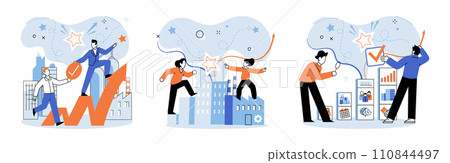 Successful business. Vector illustration. Leadership inspires and guides teams toward corporate success Strong communication and collaboration form foundation successful teamwork Partnerships thrive 110844497
