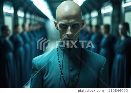 Authoritative Leader of Totalitarian Sect in Blue. Generative AI Authoritative Leader of Totalitarian Sect in Blue. Generative AI 110844653