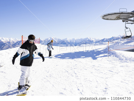 Junior high school students enjoying snowboarding Junior high school students enjoying snowboarding 110844730