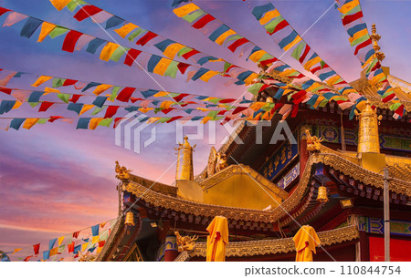 Buddhist praying flags near the monastery in Sanya, China. Buddhist praying flags near the monastery in Sanya, China. 110844754