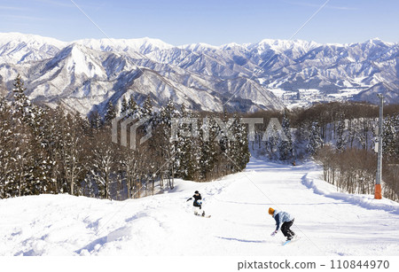 children enjoying snowboarding children enjoying snowboarding 110844970