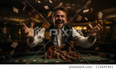 Joyful Man Winning at Casino Table Game. Generative AI Joyful Man Winning at Casino Table Game. Generative AI 110845461