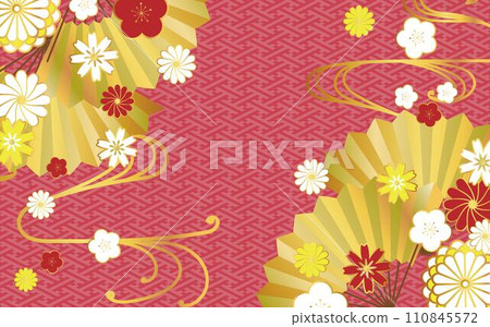 日式背景 04 粉紅色,裝飾著花和扇子的 saaya 圖案 日式背景 04 粉紅色,裝飾著花和扇子的 saaya 圖案 110845572