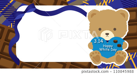 White Day, gingham check and chocolate bar background and bear frame White Day, gingham check and chocolate bar background and bear frame 110845988