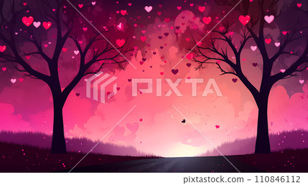 Cartoon Style Illustration of a Romantic Landscape 110846112
