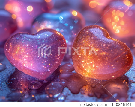 AI-generated content. Glass 3D Realistic Heart Shape. Valentine's Day Creative 3D Background.  110846141