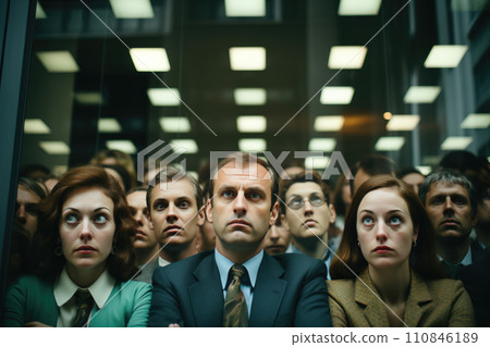 Business Professionals in Crowded Elevator. Generative AI 110846189