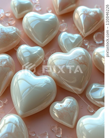 AI-generated content. Glass 3D Realistic Heart Shape. Valentine's Day Creative 3D Background.  110846226