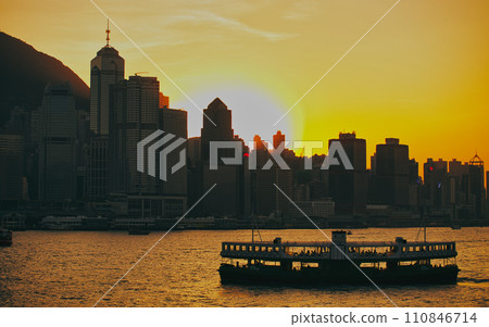 Hong Kong: Victoria Harbor sunset and Star Ferry; 2 110846714