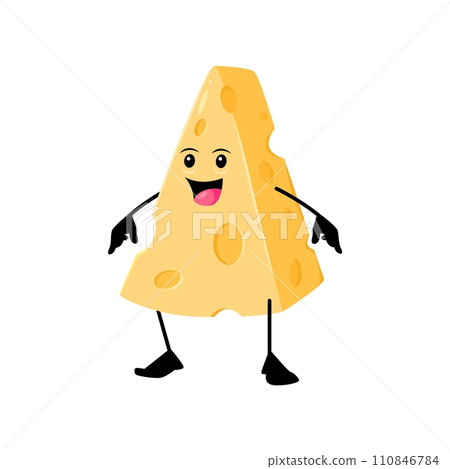 Cartoon cheerful cheese breakfast character. Isolated vector lovable piece of cheese food personage, representing joyful friendly smile. Delicious funny dairy product slice with holes and smiling face Cartoon cheerful cheese breakfast character. Isolated vector lovable piece of cheese food personage, representing joyful friendly smile. Delicious funny dairy product slice with holes and smiling face 110846784