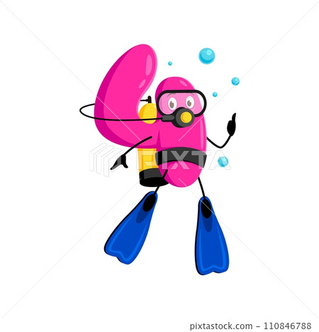 Cartoon cheerful math number four adventurous diver character explores summer vacation with a snorkel and fins. Isolated vector digit 4 making waves of fun with a splash of mathematical excitement Cartoon cheerful math number four adventurous diver character explores summer vacation with a snorkel and fins. Isolated vector digit 4 making waves of fun with a splash of mathematical excitement 110846788
