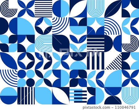 Modern white, dark and light blue abstract geometric pattern background. Vector sleek vintage tile, creating a harmonious fusion of retro aesthetics and contemporary design elements that captivate eye Modern white, dark and light blue abstract geometric pattern background. Vector sleek vintage tile, creating a harmonious fusion of retro aesthetics and contemporary design elements that captivate eye 110846791