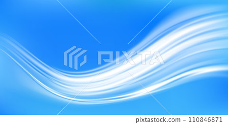 Fresh air flow, white wind waves effect on blue background. Vector abstract light motion trails, fresh cold air blowing from conditioner or cooler, evoking a sense of chill, tranquility and calm Fresh air flow, white wind waves effect on blue background. Vector abstract light motion trails, fresh cold air blowing from conditioner or cooler, evoking a sense of chill, tranquility and calm 110846871