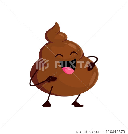 Funny poo excrement, cartoon laughing poop emoji character. Isolated vector jovial toilet shit personage with a gleeful facial expression and contagious laughter, exudes humor and lightheartedness 110846873