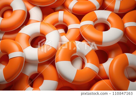 Orange and white life preservers. Generative AI 110847163