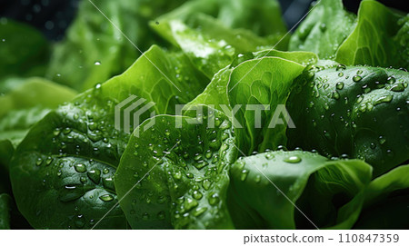 Fresh Lettuce Leaves with Water Droplets. Generative AI 110847359