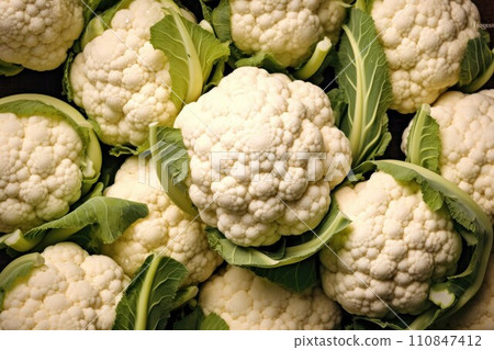 Fresh Cauliflowers Bunch Top View. Generative AI 110847412