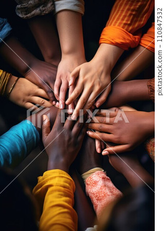 Unity in Diversity. Multiracial Hands Together. Generative AI 110847532