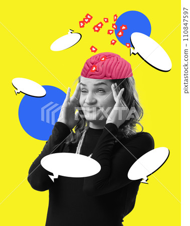 Poster for social media campaign about boosting self-esteem and overcoming negative thoughts. Contemporary art collage. Poster for social media campaign about boosting self-esteem and overcoming negative thoughts. Contemporary art collage. 110847597