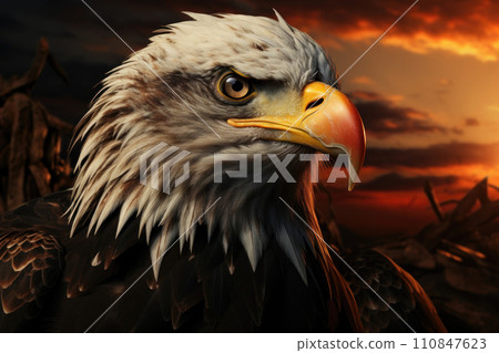 Majestic Eagle Portrait with Dramatic Sunset. Generative AI 110847623