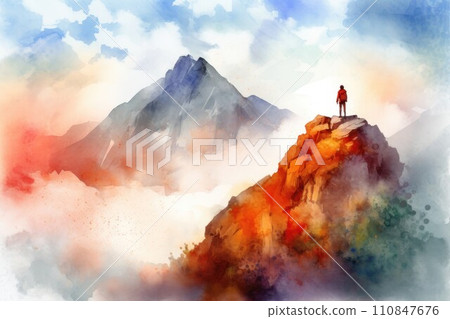 Mountain Peak at Sunrise. Generative AI 110847676