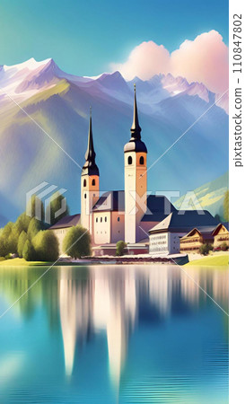 Lake and church wallpapers for I pad, Notebook cover, I phone, tab mobile high quality images 110847802