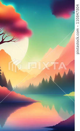Lake and forest at sunset wallpapers for I pad, Notebook cover, I phone, tab mobile high quality images 110847804
