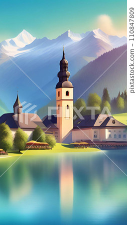 Lake, church and mountains wallpapers for I pad, Notebook cover, I phone, tab mobile high quality images 110847809