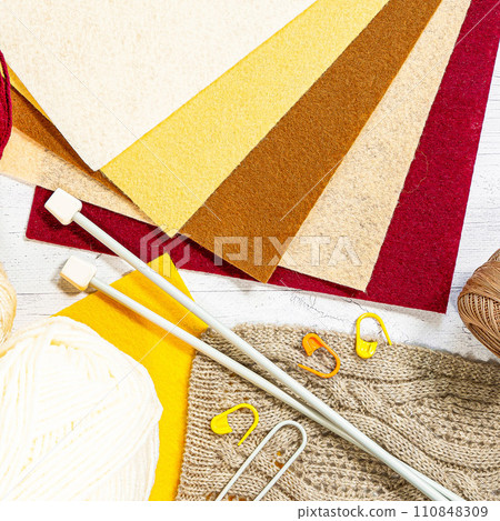 Threads in reels. Colored bobbins for embroidery knitting hobby accessories creativity. 110848309