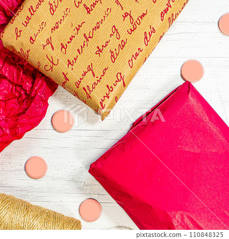 Delivery mail post postal packages red and craft paper Delivery mail post postal packages red and craft paper 110848325
