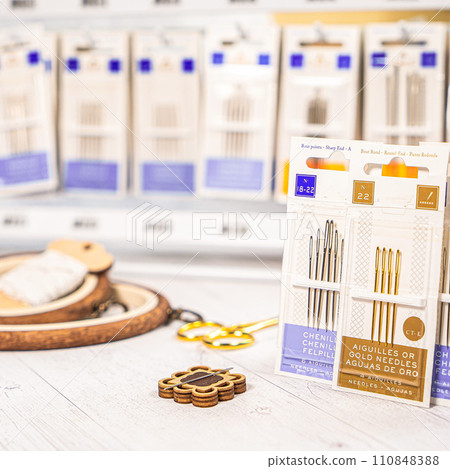 Accessories for hobby. Hoop snaps, threads, needles and scissors. Vintage tools for embroidery and knitting Accessories for hobby. Hoop snaps, threads, needles and scissors. Vintage tools for embroidery and knitting 110848388