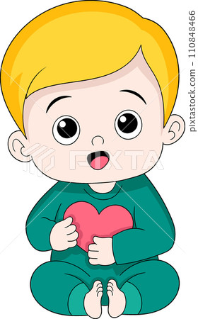 Valentine's Day illustration, baby boy sitting hugging love 110848466