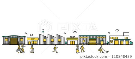 Illustration A of a simple line drawing of a cityscape in an industrial area with many factories Illustration A of a simple line drawing of a cityscape in an industrial area with many factories 110848489