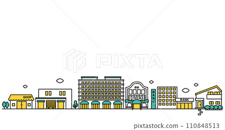 附近有電影院和百貨公司的商業區街景簡單線條圖 B 圖 110848513