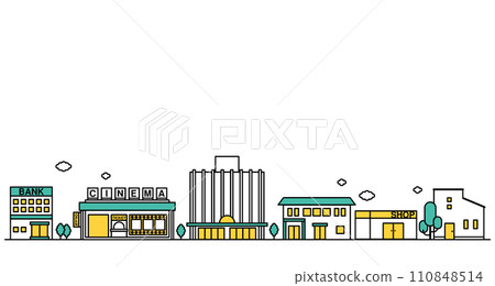 圖 C 為附近有電影院和百貨商店的商業區街景的簡單線條圖 110848514