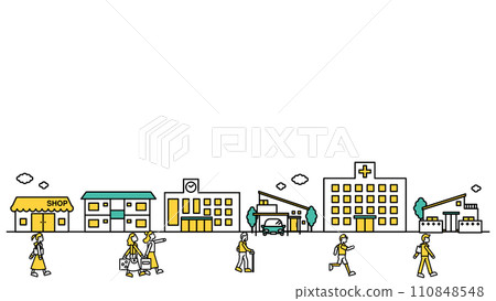 圖 A(人):一幅簡單的線條畫,描繪了附近有醫院和大學的城市景觀 圖 A(人):一幅簡單的線條畫,描繪了附近有醫院和大學的城市景觀 110848548