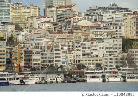 Besiktas district view from Istanbul Bosphorus cruise Besiktas district view from Istanbul Bosphorus cruise 110848995
