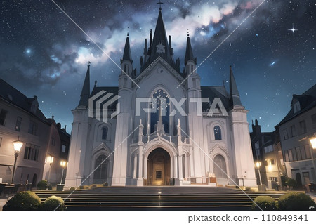 Cathedral shining in the night sky [AI generated image] 110849341