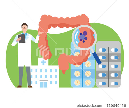 Illustration of colon disease and medical personnel 110849436