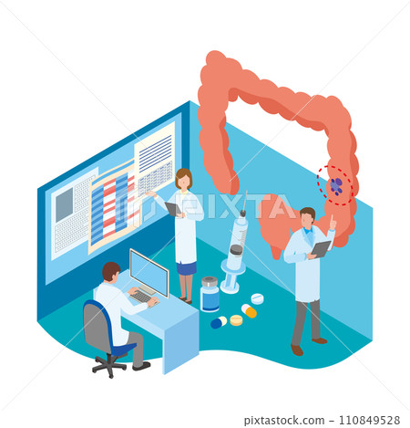 Illustration of colon disease and medical personnel 110849528