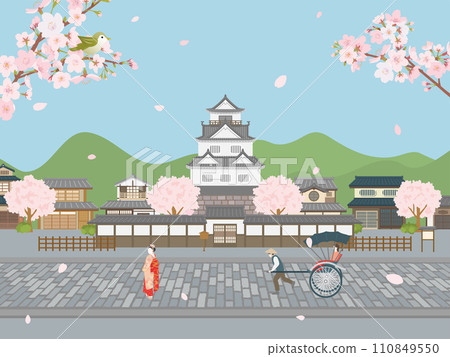 Scenery of the castle town in spring 110849550