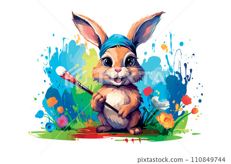 AI-generated content. cute colorful easter bunny painting vector illustration AI-generated content. cute colorful easter bunny painting vector illustration 110849744
