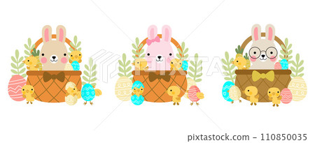 Basket Easter bunny rabbits clipart Basket Easter bunny rabbits clipart 110850035
