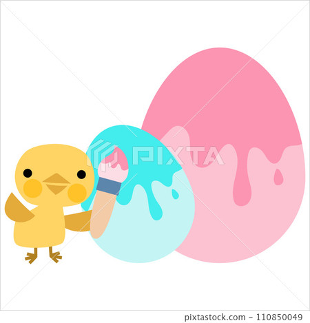 Easter cute chicks with painted eggs, Welcome spring season 110850049