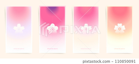 Spring floral gradient blurred background design for , banners, placards, social story posts, brochures and covers. Duotone vector asian modern art. Hanami sakura season aesthetics. 110850091