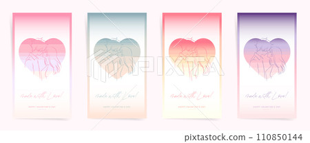 Trendy Gradient Social Media Templates for Valentine's Day and Spring Celebrations - Romantic Aesthetic with Soft Blur and Circle Layouts. Anime Boy and Girl Couple Kissing. 110850144