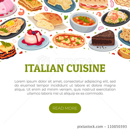 Italian Food Cuisine Banner Design with Tasty Dish Vector Template 110850393